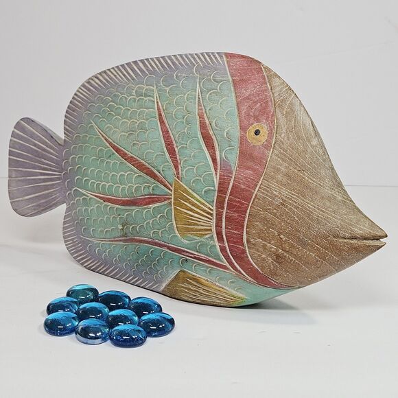 Vtg Nautical Hand Carved Wooden Tropical Fish Figurine Hand Painted 3D Sculpture - Picture 2 of 12